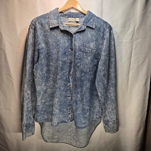 Mudd Denim Shirt Size XL Acid Wash Chambray Cut-Out Button Western Y2K Top